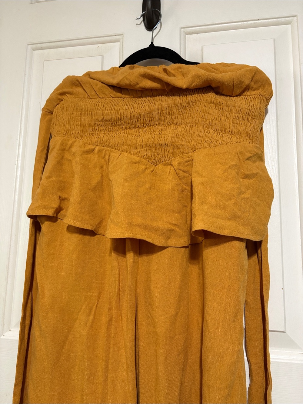 Women's Cropped Ruffle-Waist Jumpsuit in Mustard